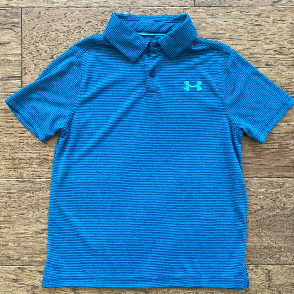 Under Armour Kids Striped Teal Polo Shirt